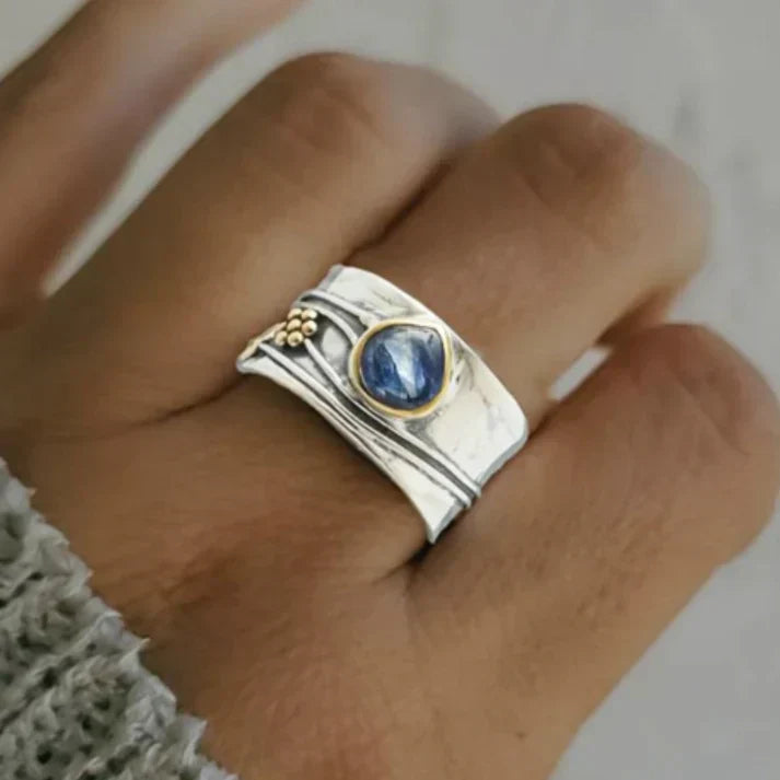 Vintage Plavi Safir Prsten Pozlaćeni Srebro